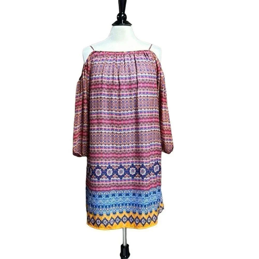 Tacera Multi Cold Shoulder Quarter Sleeve Dress Size Medium NEW